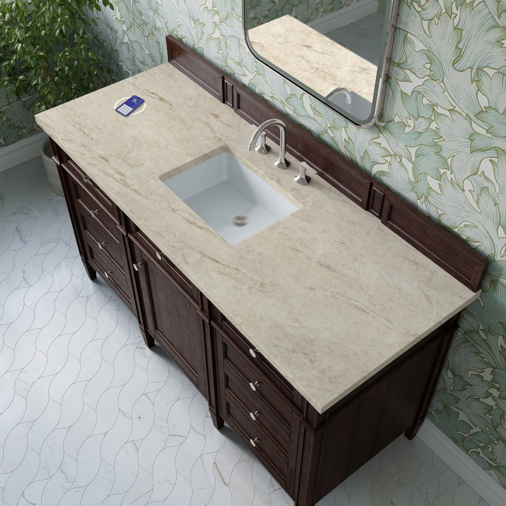 James Martin - Brittany 60" Single Vanity, Burnished Mahogany, w/ 3 CM Tajnar Eclos Top w/FreePower Wireless Charger - 650-V60S-BNM-FTJR view 6