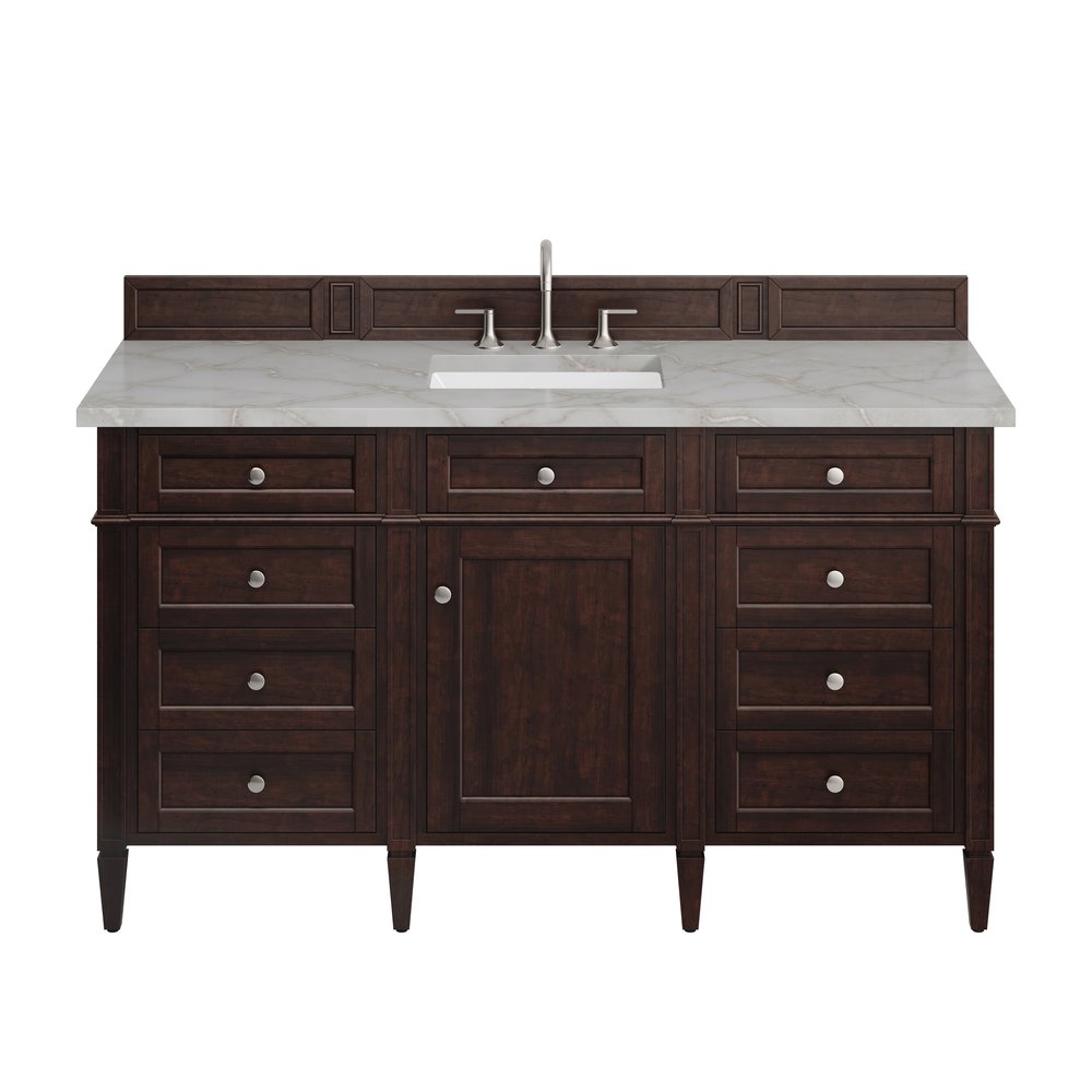 James Martin - Brittany 60" Single Vanity, Burnished Mahogany w/ 3 CM Victorian Silver Silestone Top - 650-V60S-BNM-3VSL view 1