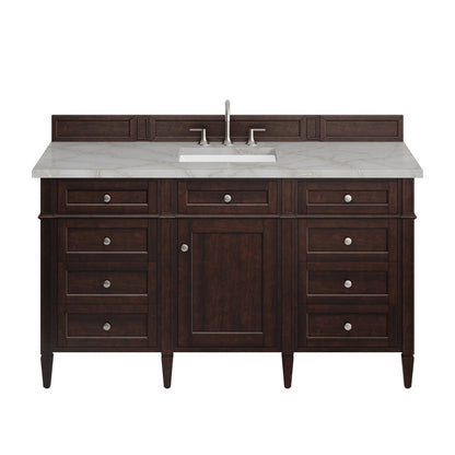 James Martin - Brittany 60" Single Vanity, Burnished Mahogany w/ 3 CM Victorian Silver Silestone Top - 650-V60S-BNM-3VSL view 1
