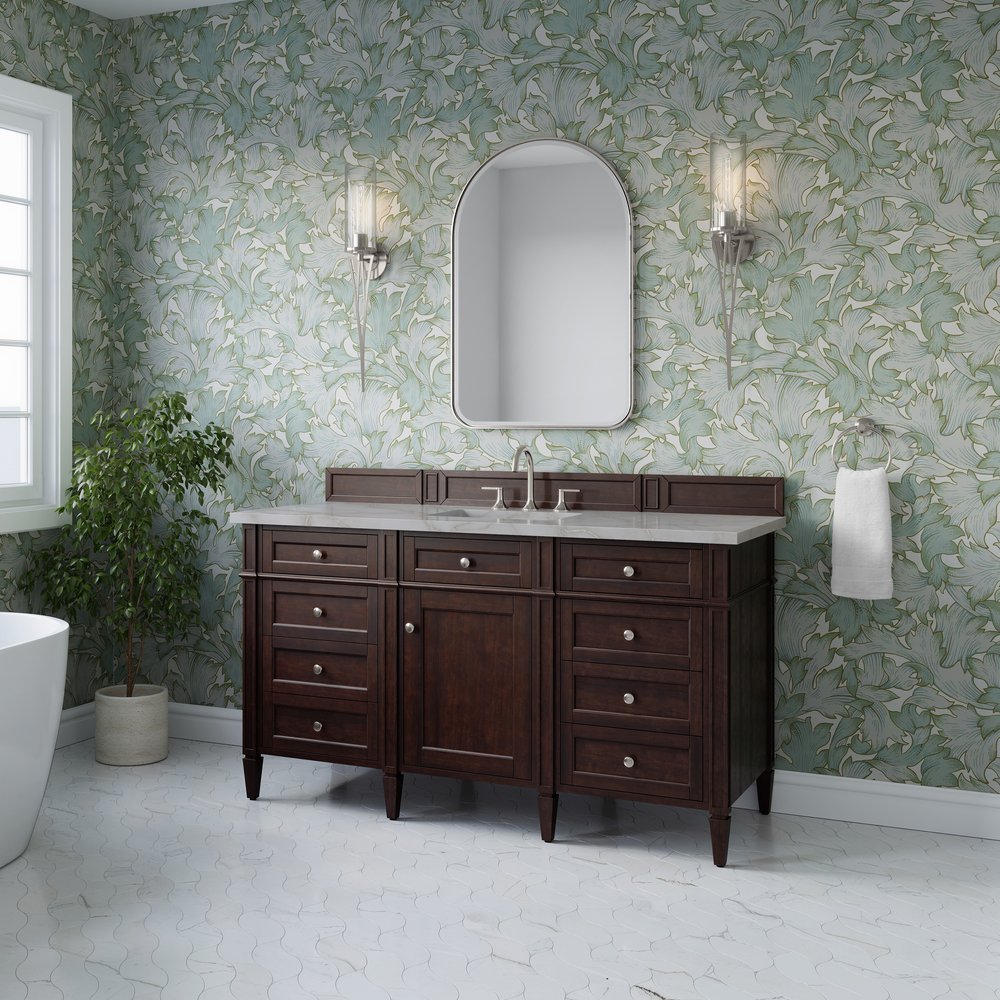 James Martin - Brittany 60" Single Vanity, Burnished Mahogany w/ 3 CM Victorian Silver Silestone Top - 650-V60S-BNM-3VSL view 4