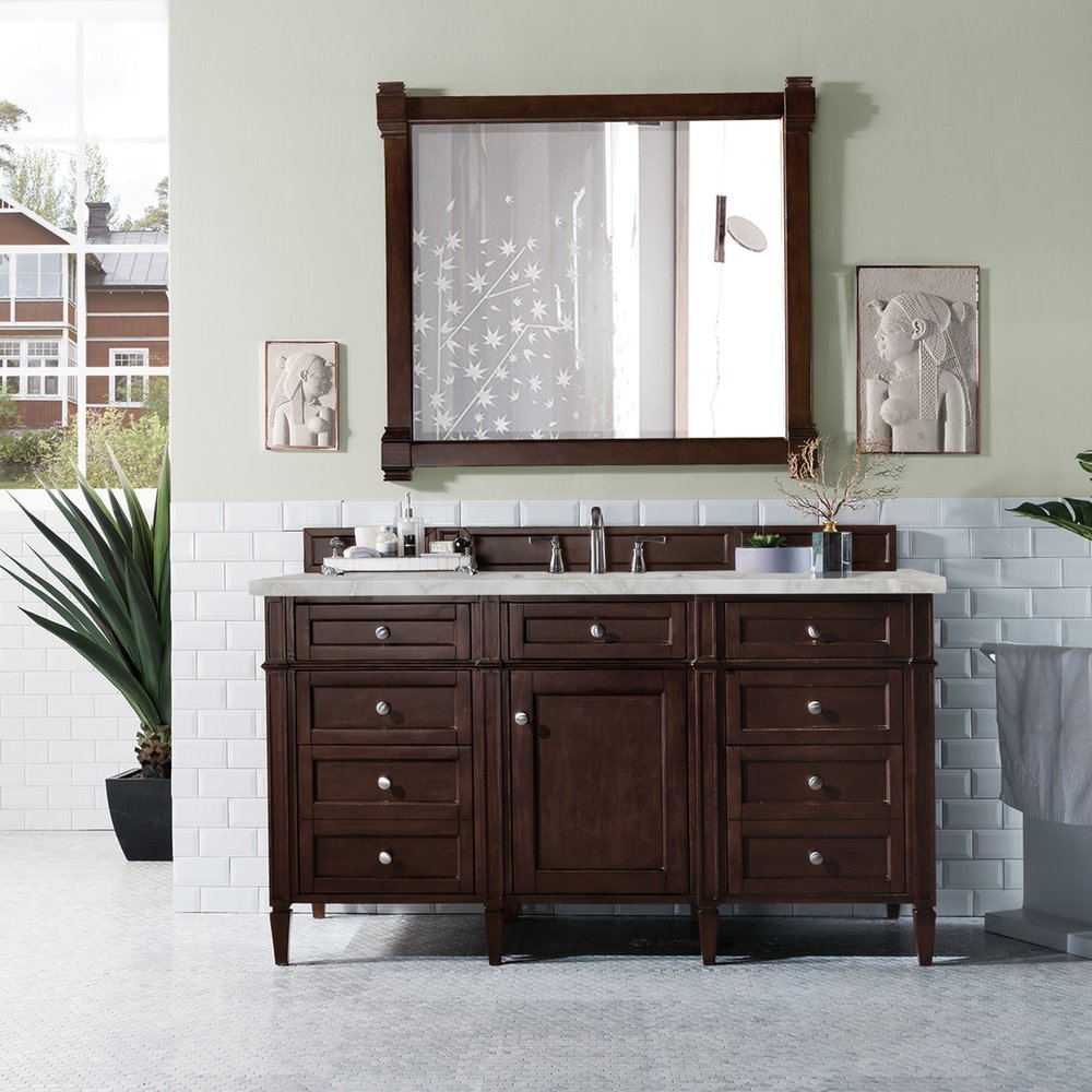 James Martin - Brittany 60" Single Vanity, Burnished Mahogany w/ 3 CM Victorian Silver Silestone Top w/FreePower Wireless Charger - 650-V60S-BNM-FVSL view 4
