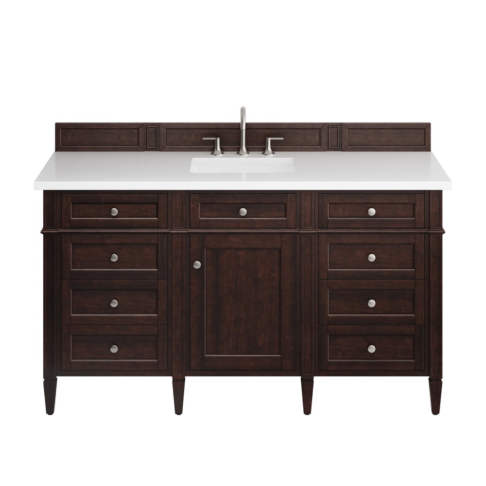 James Martin - Brittany 60" Single Vanity, Burnished Mahogany w/ 3 CM White Zeus Silestone Top - 650-V60S-BNM-3WZ view 1