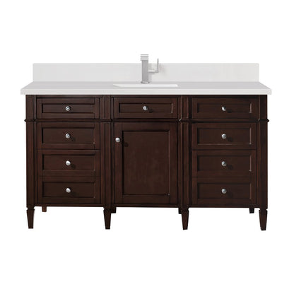 James Martin - Brittany 60" Single Vanity, Burnished Mahogany w/ Single Hole 3 CM White Zeus Silestone Top & Backsplash - 650-V60S-BNM-1WZ view 1