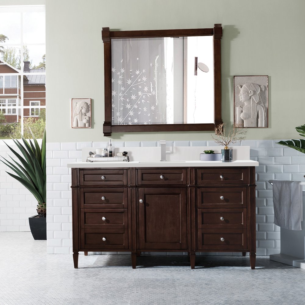 James Martin - Brittany 60" Single Vanity, Burnished Mahogany w/ Single Hole 3 CM White Zeus Silestone Top & Backsplash - 650-V60S-BNM-1WZ view 3