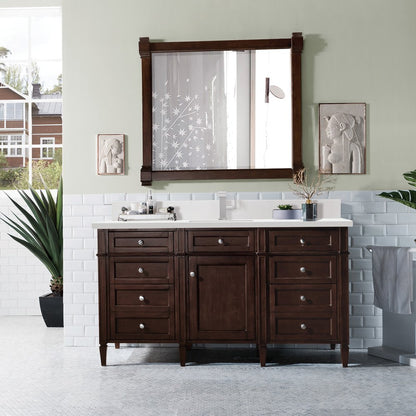 James Martin - Brittany 60" Single Vanity, Burnished Mahogany w/ Single Hole 3 CM White Zeus Silestone Top & Backsplash - 650-V60S-BNM-1WZ view 3