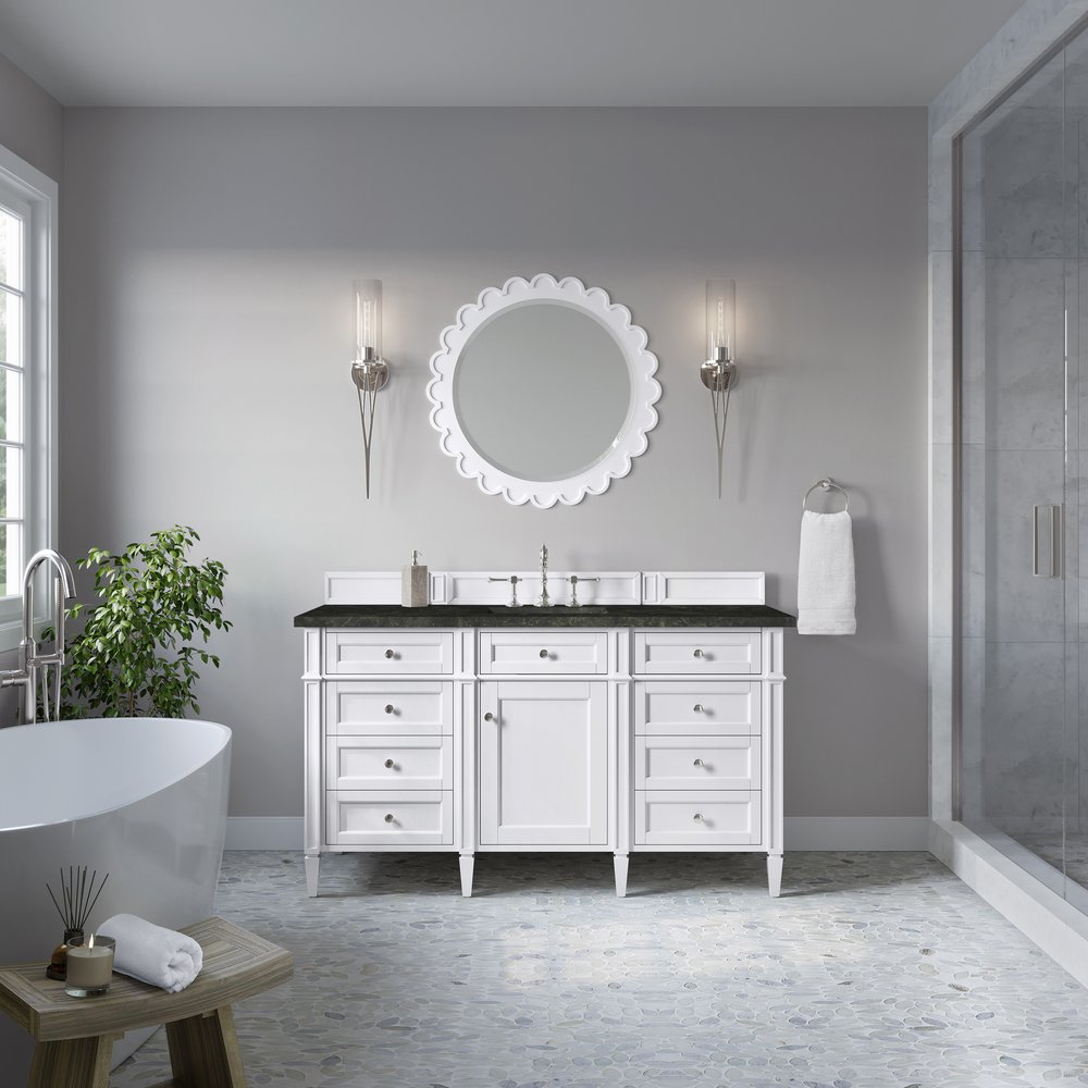 James Martin - Brittany 60" Single Vanity in Bright White, w/ 3 CM Phantome Eclos Top - 655-V60S-BW-3PHT view 3