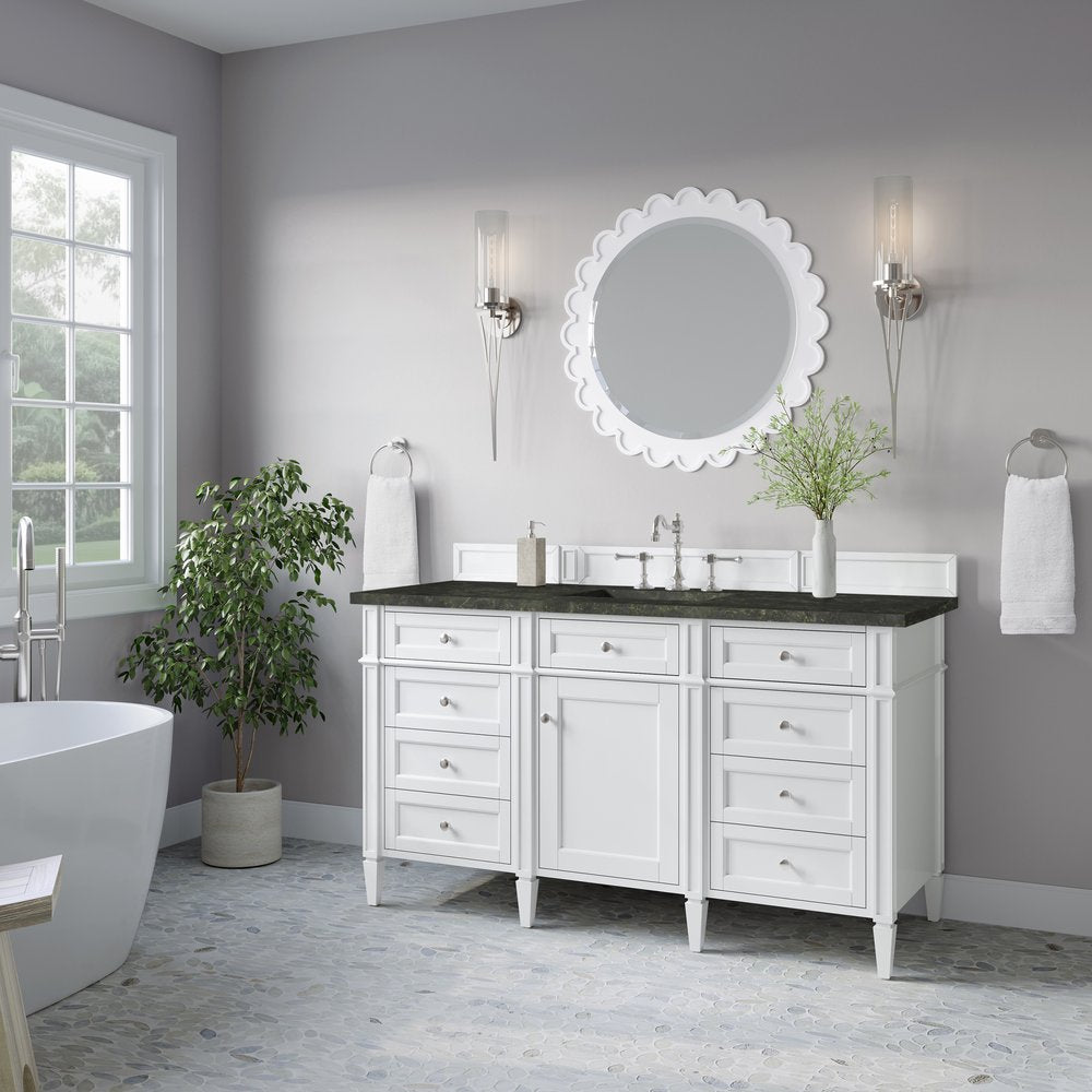 James Martin - Brittany 60" Single Vanity in Bright White, w/ 3 CM Phantome Eclos Top - 655-V60S-BW-3PHT view 4