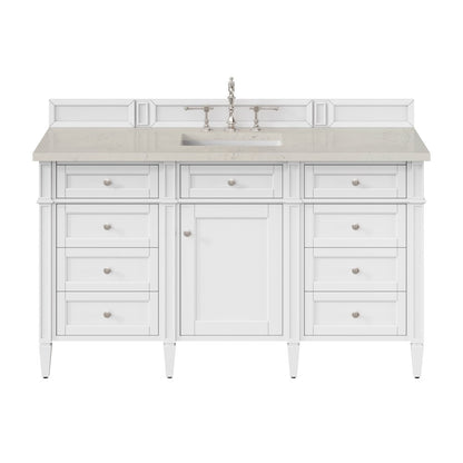 James Martin - Brittany 60" Single Vanity in Bright White, w/ 3 CM Siberian Silestone Top - 655-V60S-BW-3SFR view 1