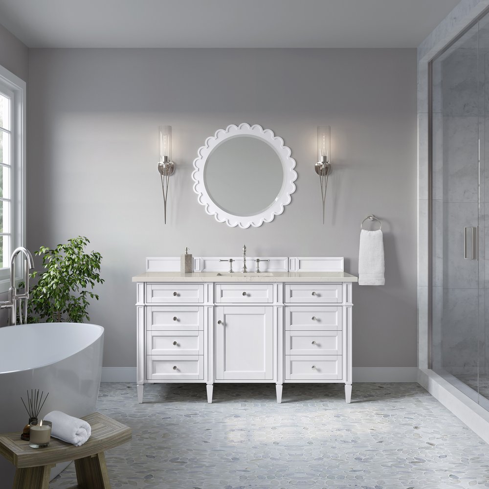 James Martin - Brittany 60" Single Vanity in Bright White, w/ 3 CM Siberian Silestone Top - 655-V60S-BW-3SFR view 3