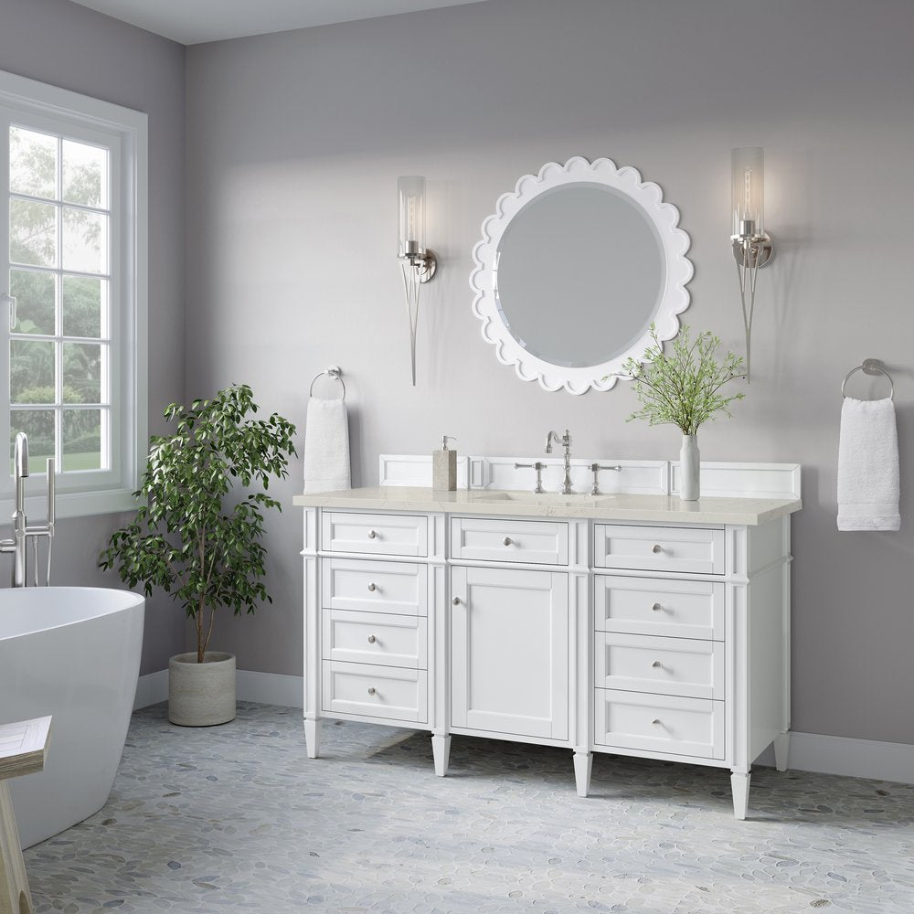 James Martin - Brittany 60" Single Vanity in Bright White, w/ 3 CM Siberian Silestone Top - 655-V60S-BW-3SFR view 4