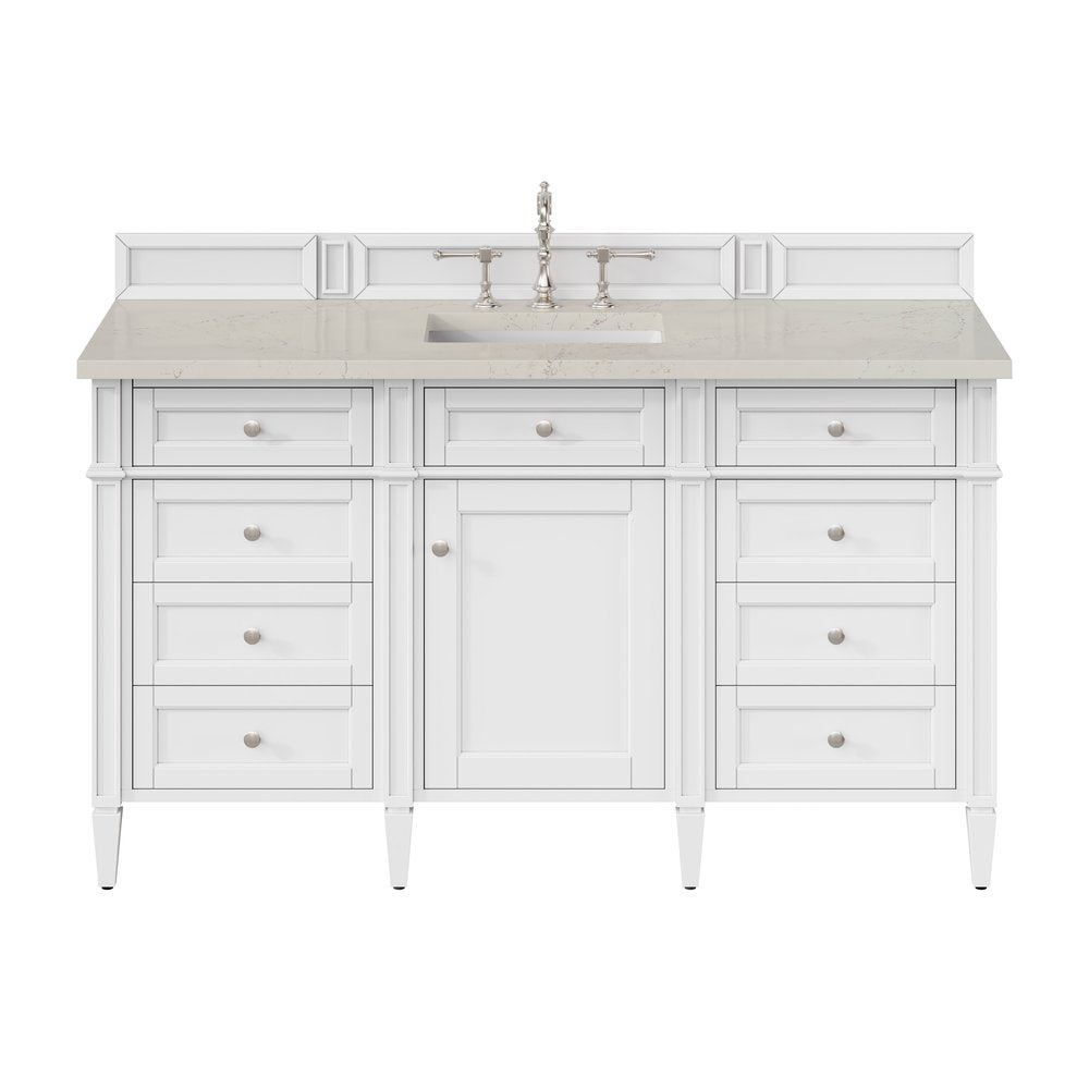 James Martin - Brittany 60" Single Vanity in Bright White, w/ 3 CM Siberian Silestone Top w/FreePower Wireless Charger - 655-V60S-BW-FSFR view 1