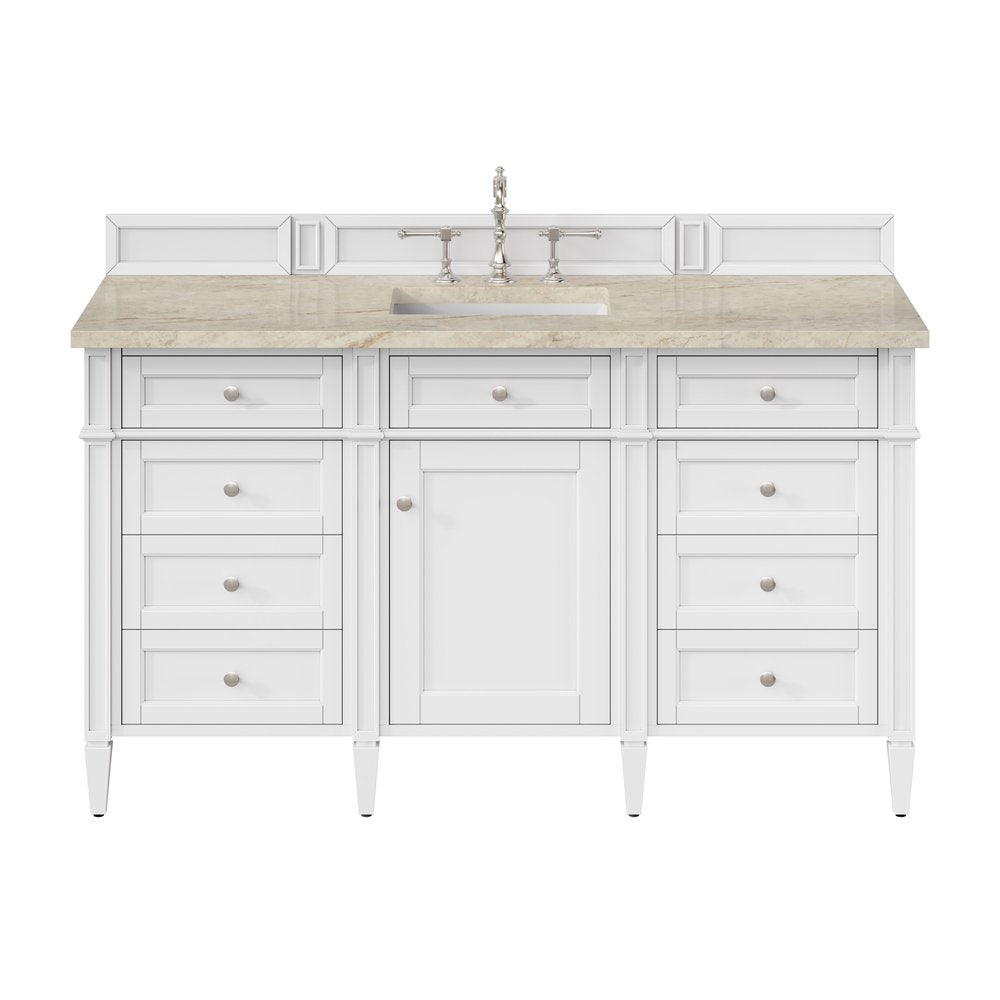 James Martin - Brittany 60" Single Vanity in Bright White, w/ 3 CM Tajnar Eclos Top - 655-V60S-BW-3TJR view 1