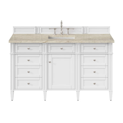 James Martin - Brittany 60" Single Vanity in Bright White, w/ 3 CM Tajnar Eclos Top - 655-V60S-BW-3TJR view 1