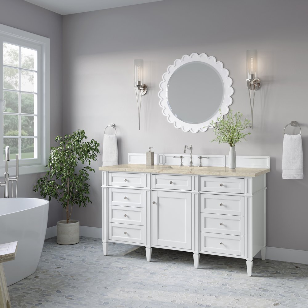 James Martin - Brittany 60" Single Vanity in Bright White, w/ 3 CM Tajnar Eclos Top - 655-V60S-BW-3TJR view 4