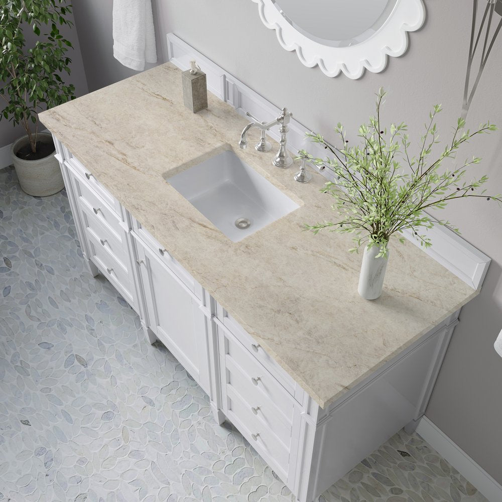 James Martin - Brittany 60" Single Vanity in Bright White, w/ 3 CM Tajnar Eclos Top - 655-V60S-BW-3TJR view 6