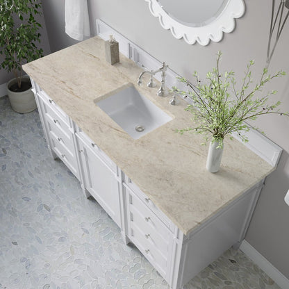 James Martin - Brittany 60" Single Vanity in Bright White, w/ 3 CM Tajnar Eclos Top - 655-V60S-BW-3TJR view 6