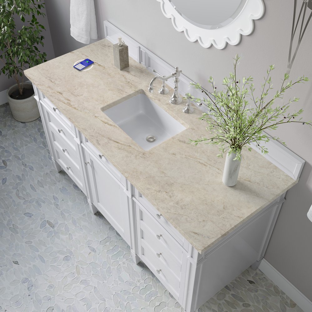 James Martin - Brittany 60" Single Vanity in Bright White, w/ 3 CM Tajnar Eclos Top w/FreePower Wireless Charger - 655-V60S-BW-FTJR view 6