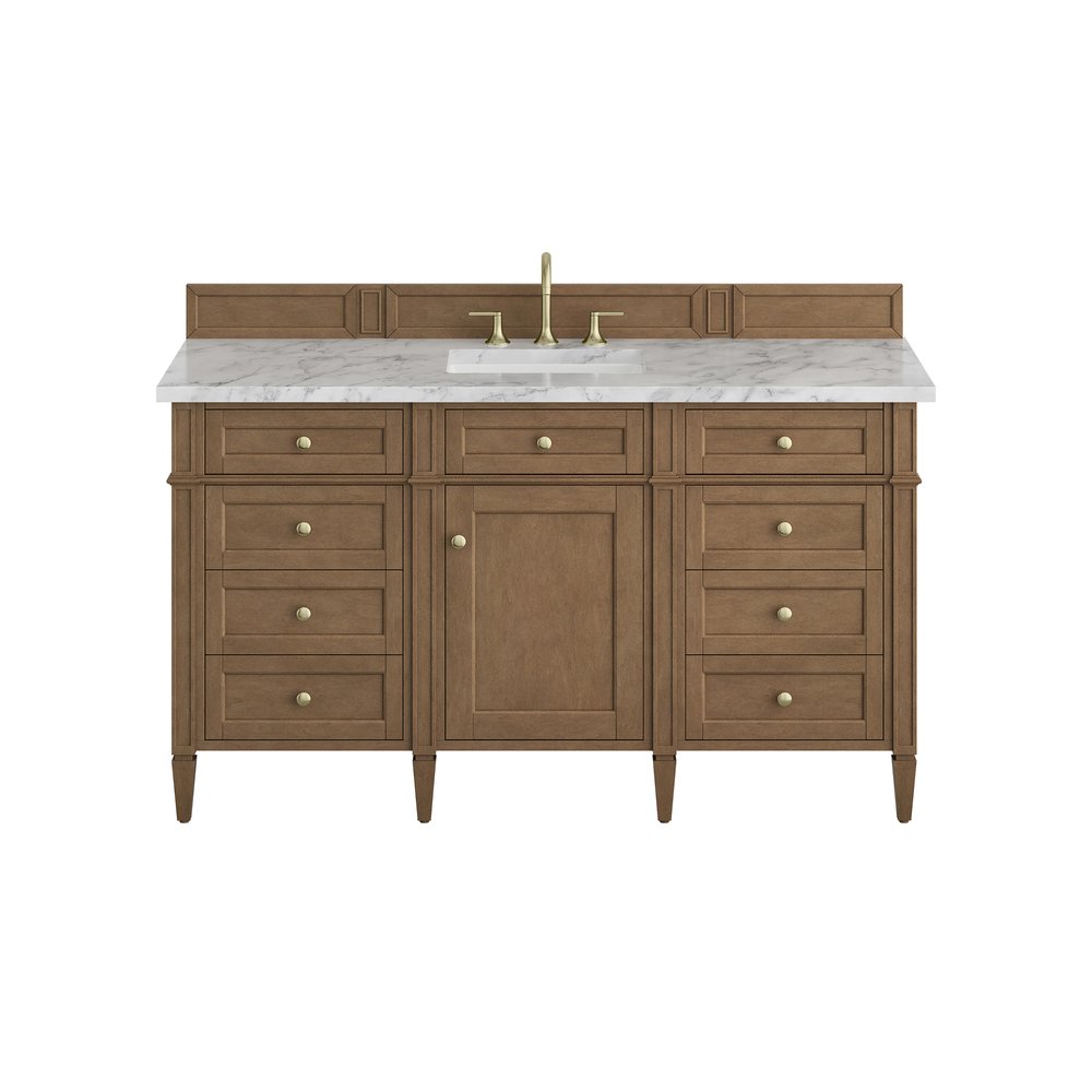 James Martin - Brittany 60" Single Vanity, Pecan w/ 3 CM Carrara Marble Top - 655-V60S-PCN-3CAR view 1