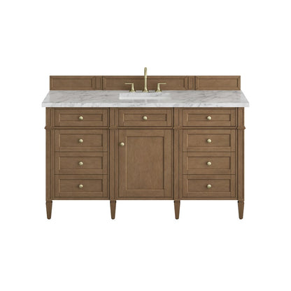 James Martin - Brittany 60" Single Vanity, Pecan w/ 3 CM Carrara Marble Top - 655-V60S-PCN-3CAR view 1