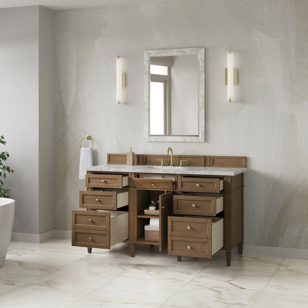 James Martin - Brittany 60" Single Vanity, Pecan w/ 3 CM Carrara Marble Top - 655-V60S-PCN-3CAR view 5