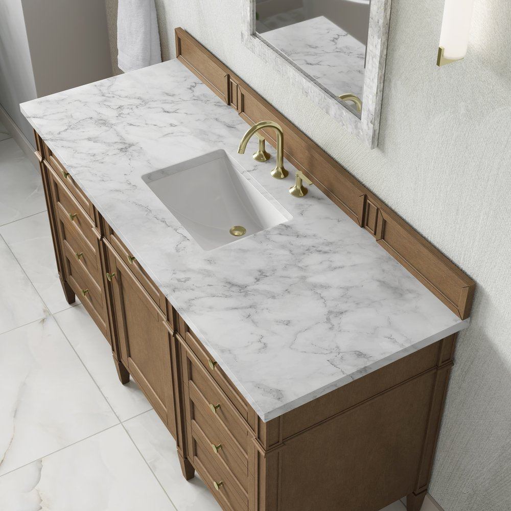James Martin - Brittany 60" Single Vanity, Pecan w/ 3 CM Carrara Marble Top - 655-V60S-PCN-3CAR view 8