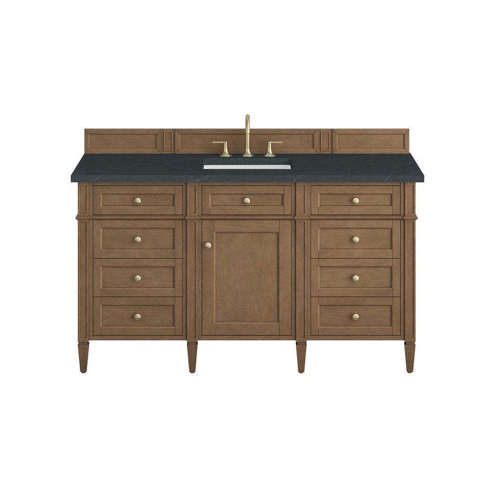 James Martin - Brittany 60" Single Vanity, Pecan w/ 3 CM Charcoal Soapstone Silestone Top - 655-V60S-PCN-3CSP view 1