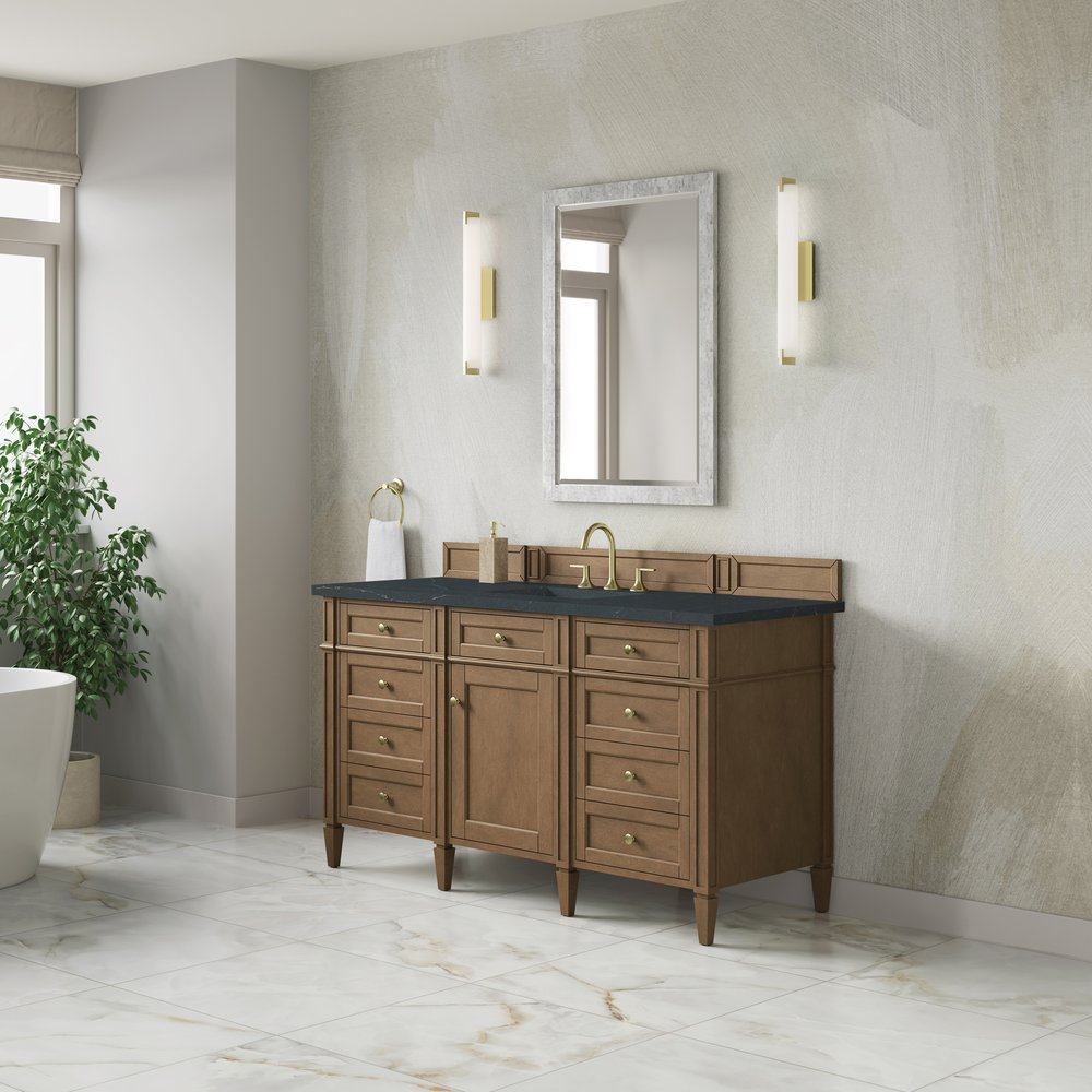 James Martin - Brittany 60" Single Vanity, Pecan w/ 3 CM Charcoal Soapstone Silestone Top - 655-V60S-PCN-3CSP view 4