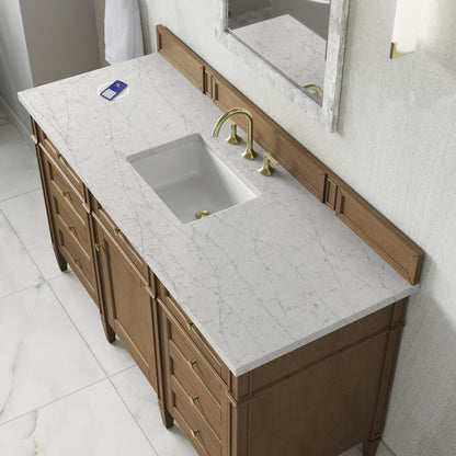 James Martin - Brittany 60" Single Vanity, Pecan w/ 3 CM Eternal Jasmine Pearl Silestone Top w/FreePower Wireless Charger - 655-V60S-PCN-FEJP view 8