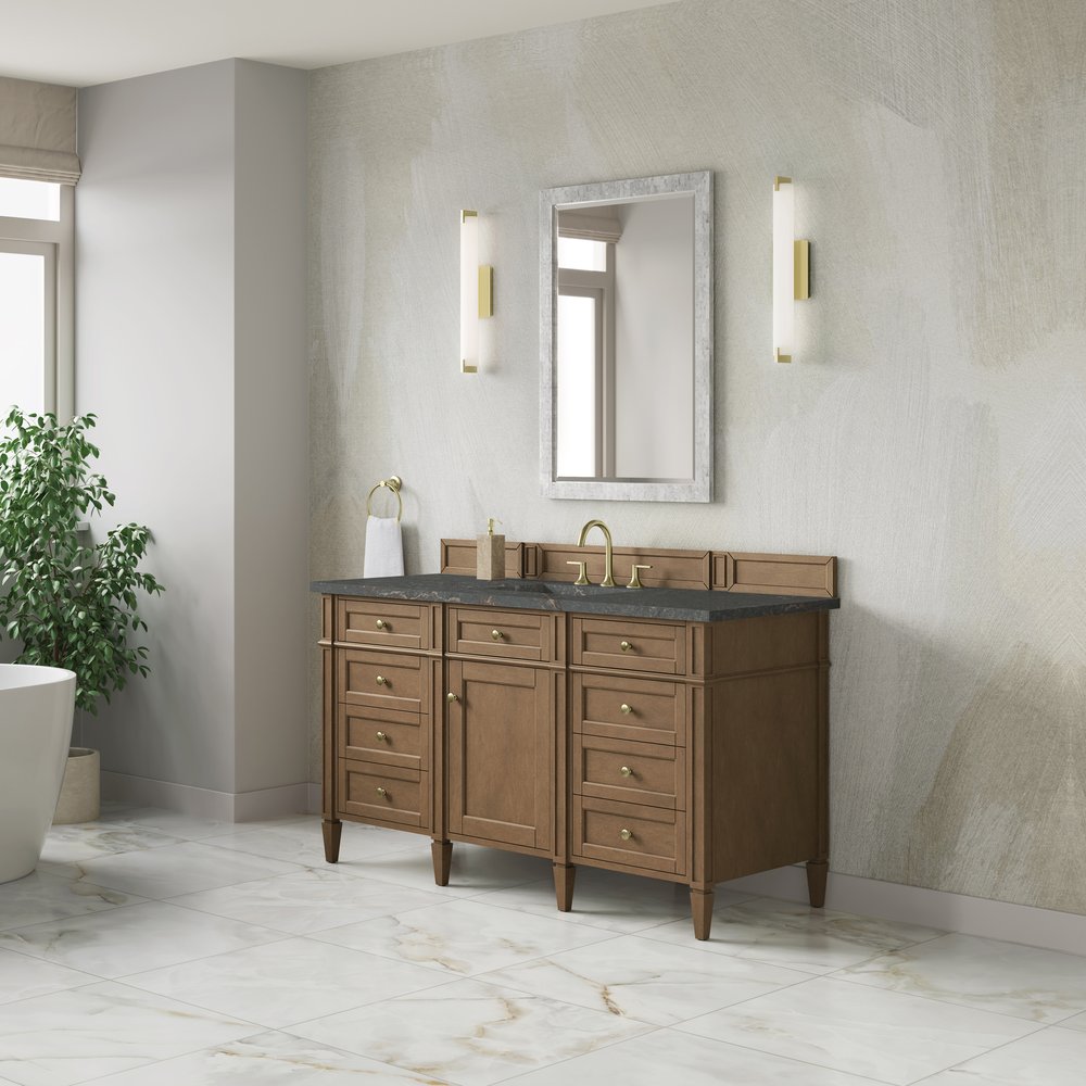 James Martin - Brittany 60" Single Vanity, Pecan w/ 3 CM Parisien Bleu Silestone Top - 655-V60S-PCN-3PBL view 4