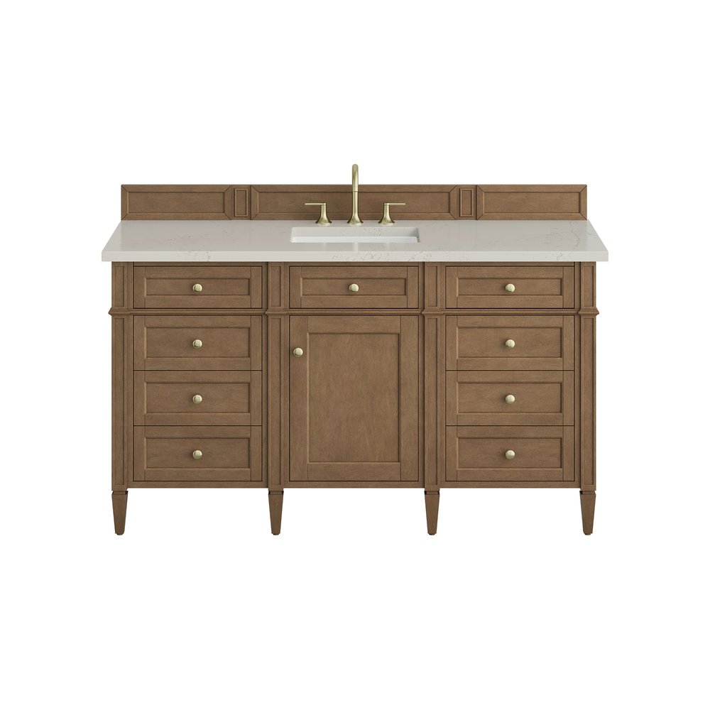 James Martin - Brittany 60" Single Vanity, Pecan w/ 3 CM Siberian Silestone Top w/FreePower Wireless Charger - 655-V60S-PCN-FSFR view 1
