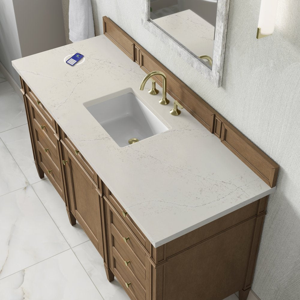 James Martin - Brittany 60" Single Vanity, Pecan w/ 3 CM Siberian Silestone Top w/FreePower Wireless Charger - 655-V60S-PCN-FSFR view 8