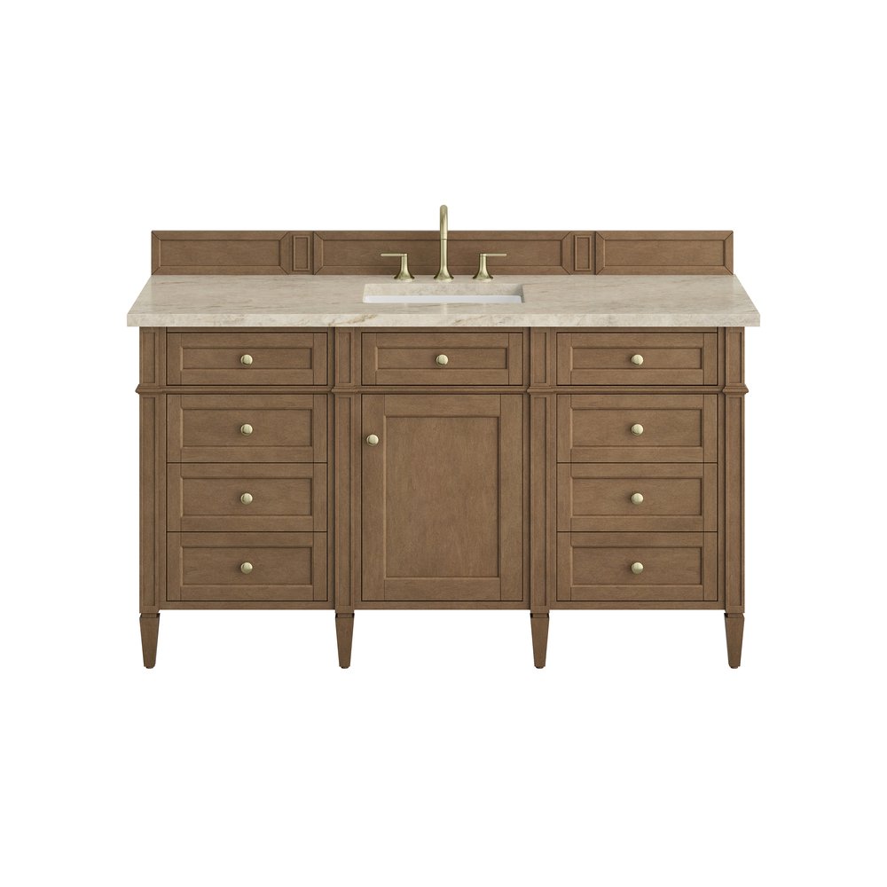 James Martin - Brittany 60" Single Vanity, Pecan w/ 3 CM Tajnar Eclos Top - 655-V60S-PCN-3TJR view 1