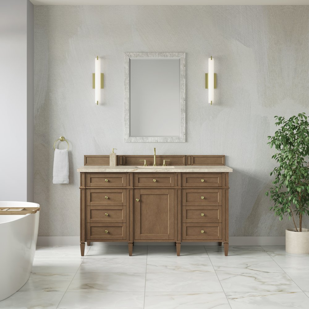 James Martin - Brittany 60" Single Vanity, Pecan w/ 3 CM Tajnar Eclos Top - 655-V60S-PCN-3TJR view 3
