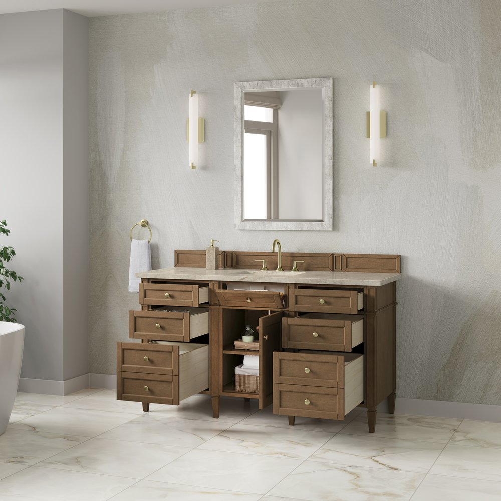 James Martin - Brittany 60" Single Vanity, Pecan w/ 3 CM Tajnar Eclos Top - 655-V60S-PCN-3TJR view 5