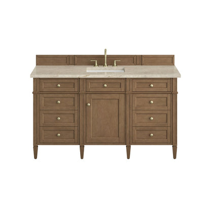 James Martin - Brittany 60" Single Vanity, Pecan w/ 3 CM Tajnar Eclos Top w/FreePower Wireless Charger - 655-V60S-PCN-FTJR view 1