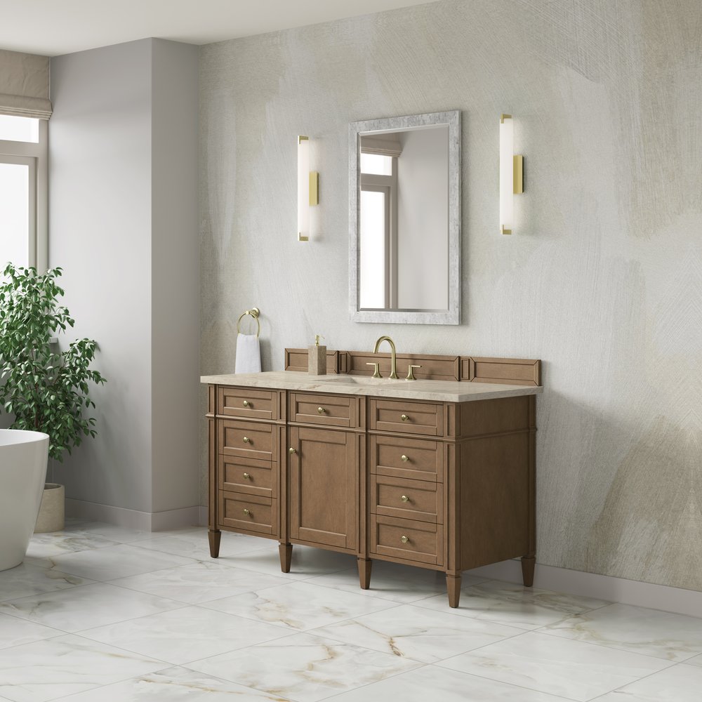 James Martin - Brittany 60" Single Vanity, Pecan w/ 3 CM Tajnar Eclos Top w/FreePower Wireless Charger - 655-V60S-PCN-FTJR view 4