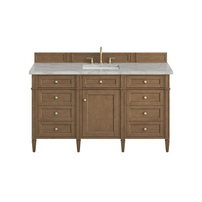 James Martin - Brittany 60" Single Vanity, Pecan w/ 3 CM Victorian Silver Silestone Top - 655-V60S-PCN-3VSL view 1