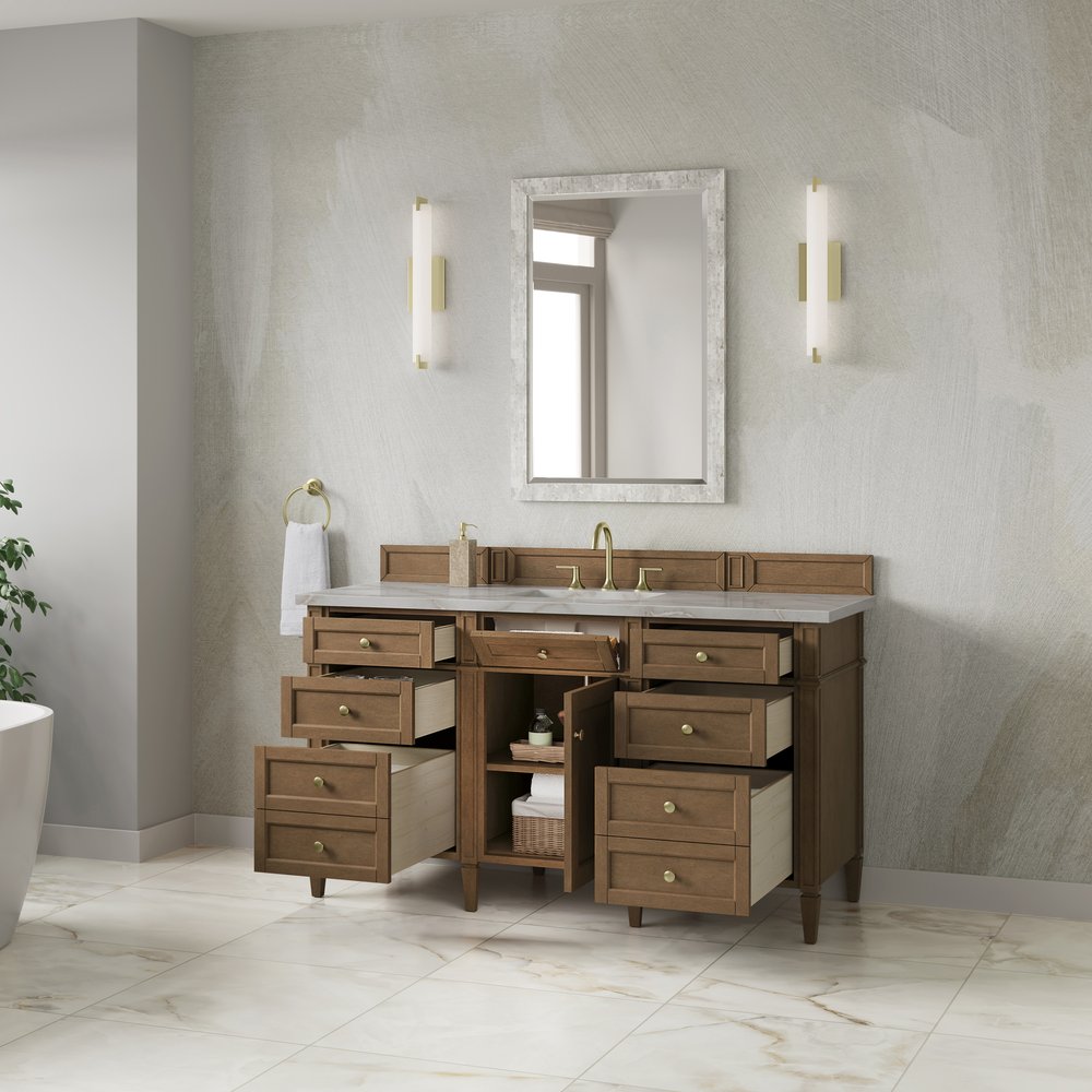 James Martin - Brittany 60" Single Vanity, Pecan w/ 3 CM Victorian Silver Silestone Top - 655-V60S-PCN-3VSL view 5