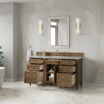 James Martin - Brittany 60" Single Vanity, Pecan w/ 3 CM Victorian Silver Silestone Top - 655-V60S-PCN-3VSL view 5
