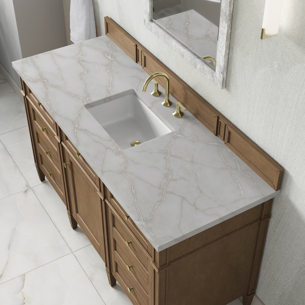 James Martin - Brittany 60" Single Vanity, Pecan w/ 3 CM Victorian Silver Silestone Top - 655-V60S-PCN-3VSL view 8