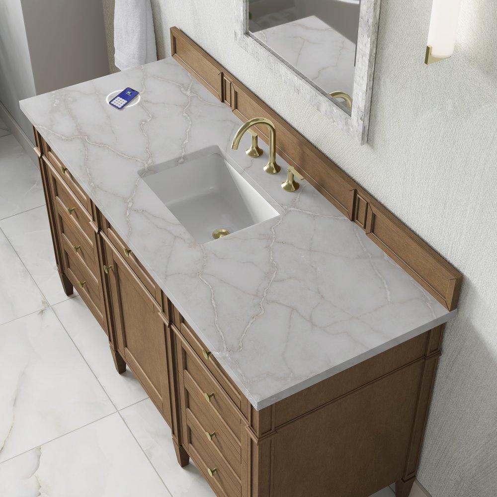 James Martin - Brittany 60" Single Vanity, Pecan w/ 3 CM Victorian Silver Silestone Top w/FreePower Wireless Charger - 655-V60S-PCN-FVSL view 8