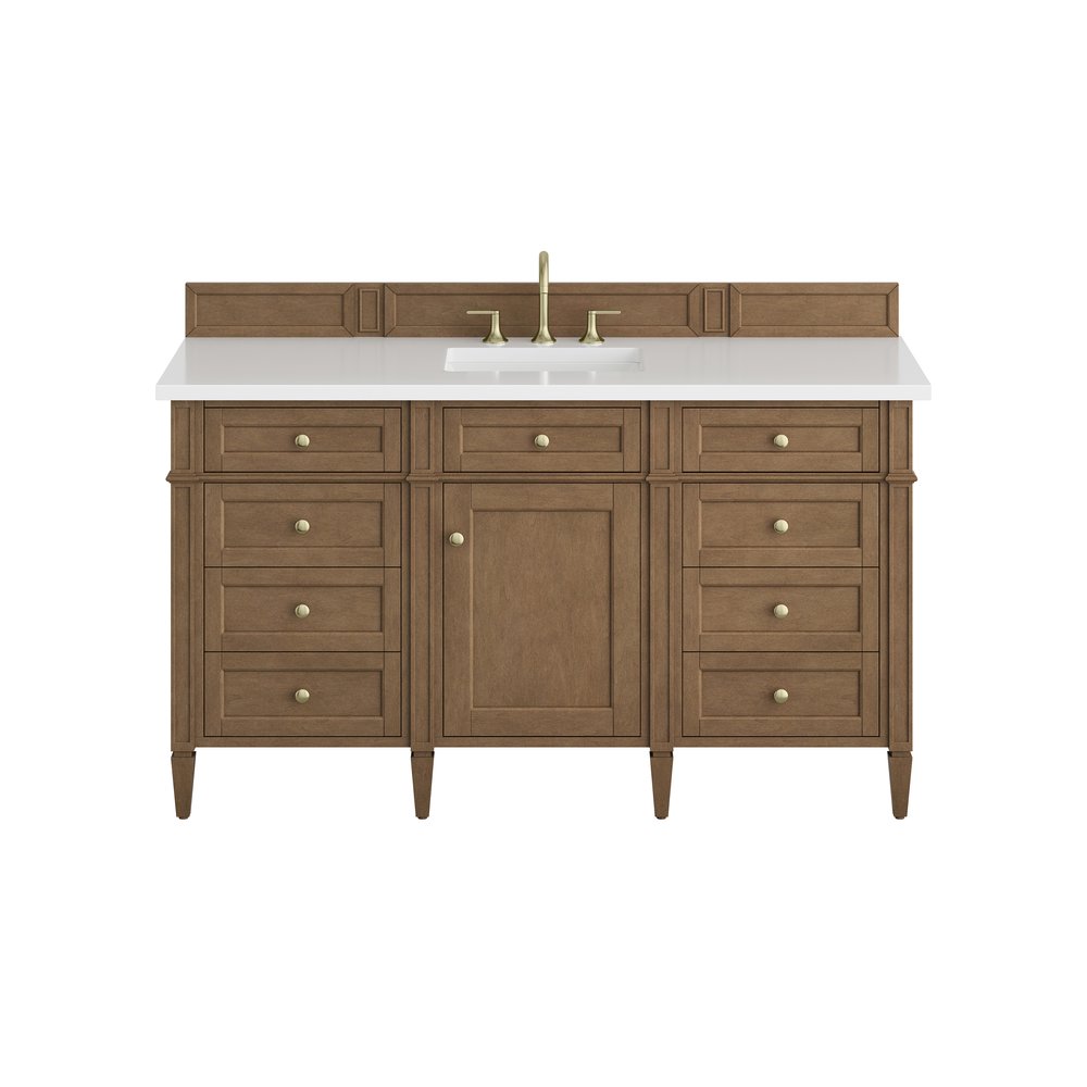 James Martin - Brittany 60" Single Vanity, Pecan w/ 3 CM White Zeus Silestone Top - 655-V60S-PCN-3WZ view 1