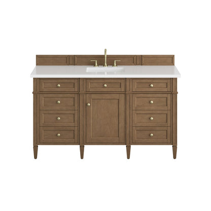 James Martin - Brittany 60" Single Vanity, Pecan w/ 3 CM White Zeus Silestone Top - 655-V60S-PCN-3WZ view 1