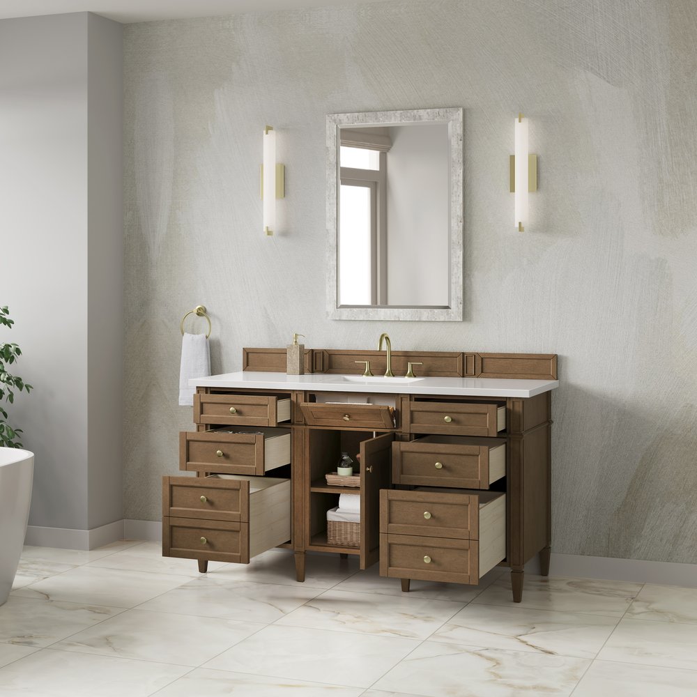 James Martin - Brittany 60" Single Vanity, Pecan w/ 3 CM White Zeus Silestone Top - 655-V60S-PCN-3WZ view 5