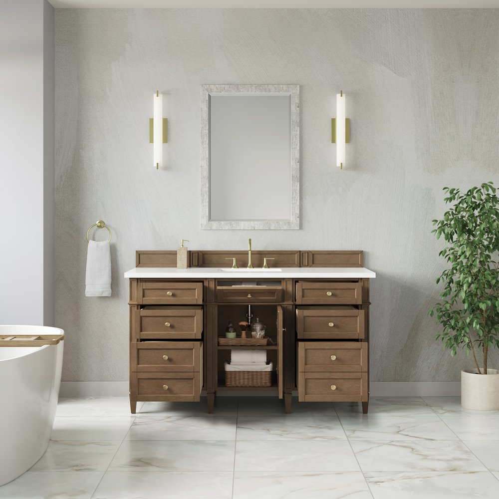 James Martin - Brittany 60" Single Vanity, Pecan w/ 3 CM White Zeus Silestone Top - 655-V60S-PCN-3WZ view 6