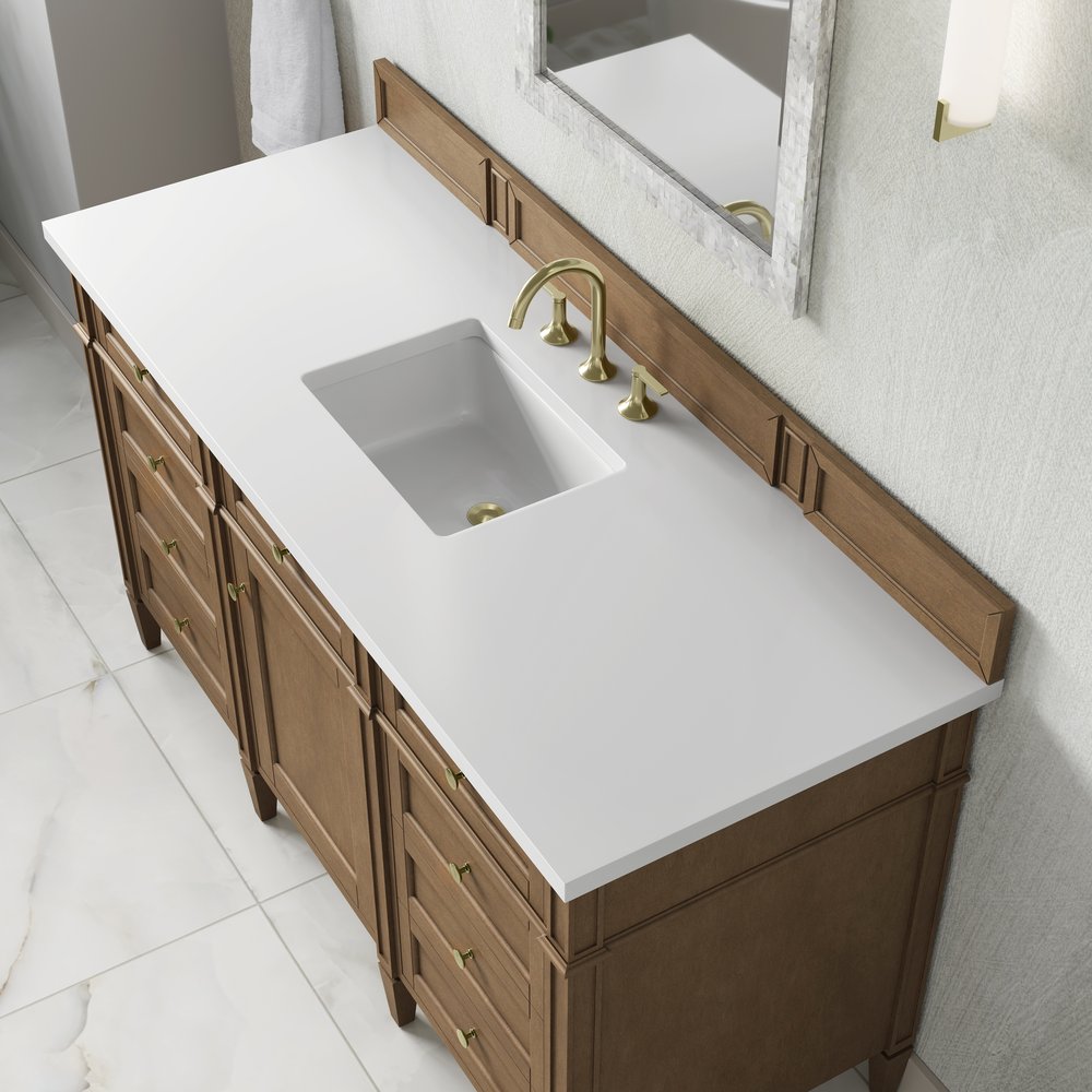 James Martin - Brittany 60" Single Vanity, Pecan w/ 3 CM White Zeus Silestone Top - 655-V60S-PCN-3WZ view 9