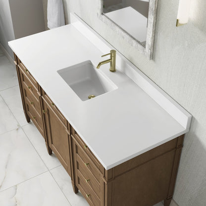 James Martin - Brittany 60" Single Vanity, Pecan w/ Single Hole 3 CM White Zeus Silestone Top and Matching Backsplash - 655-V60S-PCN-1WZ view 7