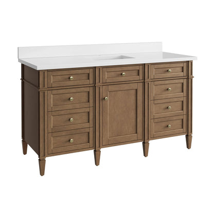 James Martin - Brittany 60" Single Vanity, Pecan w/ Single Hole 3 CM White Zeus Silestone Top and Matching Backsplash - 655-V60S-PCN-1WZ view 10
