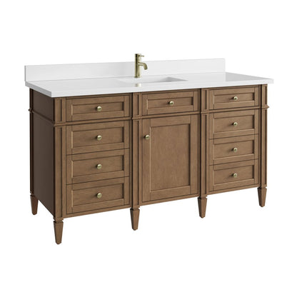 James Martin - Brittany 60" Single Vanity, Pecan w/ Single Hole 3 CM White Zeus Silestone Top and Matching Backsplash - 655-V60S-PCN-1WZ view 11