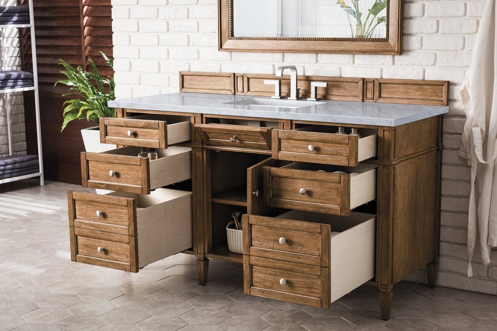 James Martin - Brittany 60" Single Vanity, Saddle Brown w/ 3 CM Carrara Marble Top - 650-V60S-SBR-3CAR view 5